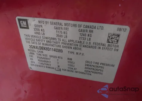 2013 Chevrolet Equinox 1Lt из США, поврежденный, VIN 2GNALDEK8D1140389